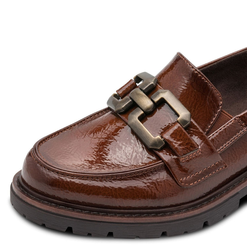 Womens Jana 24764 Cognac Patent Platform Loafer - Cognac Patent
