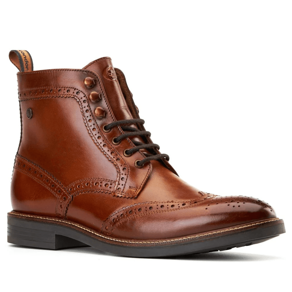 Base London Mens Bristol Tan Brogue Ankle Boots