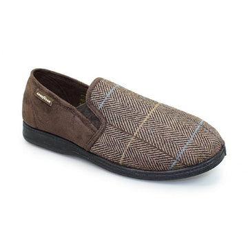 Mens Goodyear Harrison Tweed Slippers - Brown - Brown