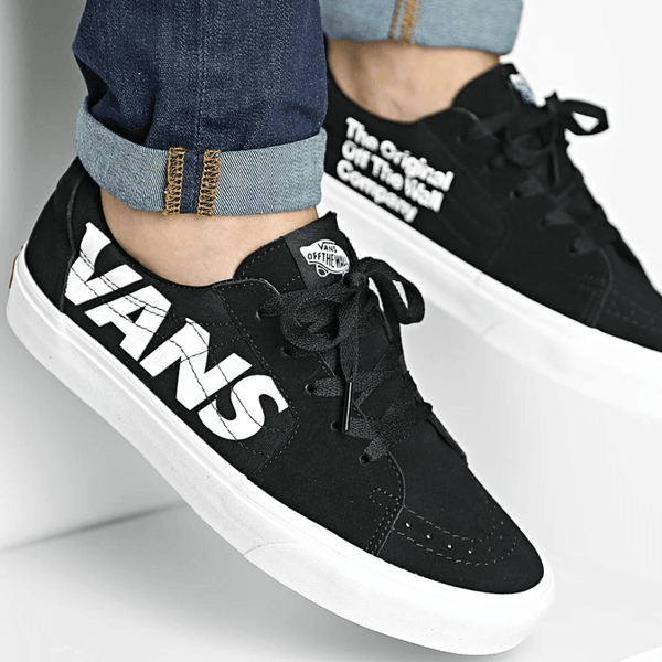Vans Men's Sk8-Low Hi Black-White Logo Trainer - Black and White