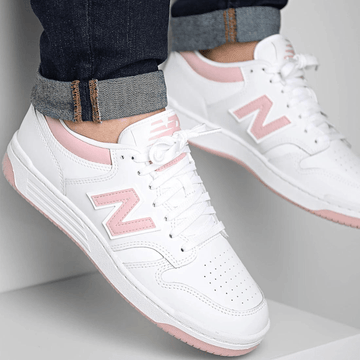 Womens New Balance 480 Trainers in White & Pink - White