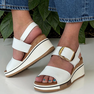Womens Redz CF024 Velcro Buckle Strap Wedge Sandals - White