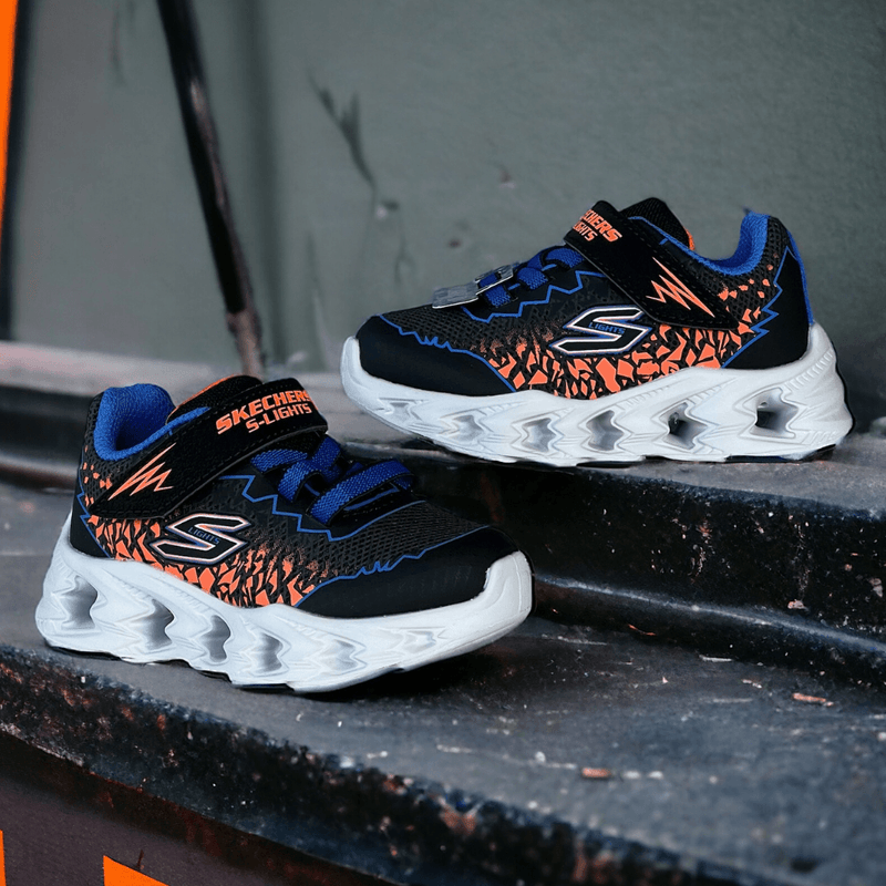 Skechers Infants S Lights Vortex Black Blue and Orange Trainers - Black