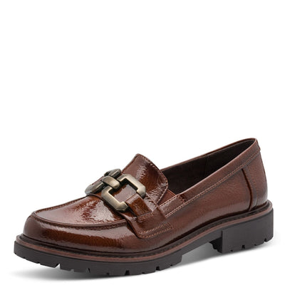 Womens Jana 24764 Cognac Patent Platform Loafer - Cognac Patent