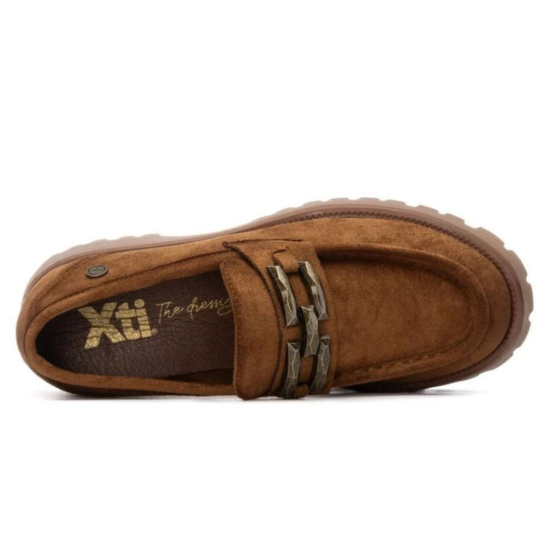 Womens Xti 144459 Camel Suede Chunky Loafers - Camel