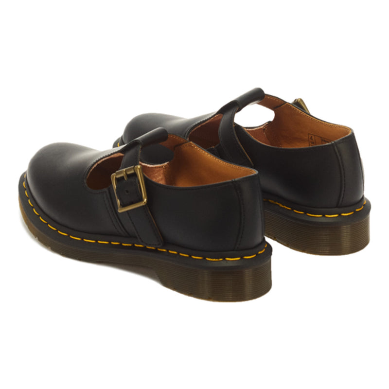 Girls Dr Martens Polly Smooth Leather Black Mary Jane School Shoes - Black