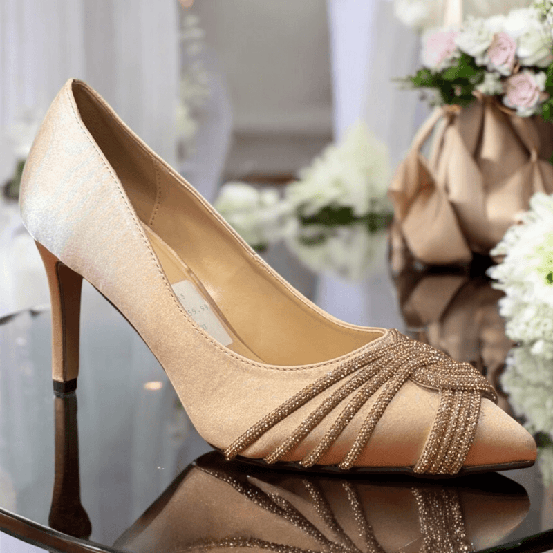 Womens Lunar Tayah Nude Diamante Twist Front Court Shoes - Nude Pink