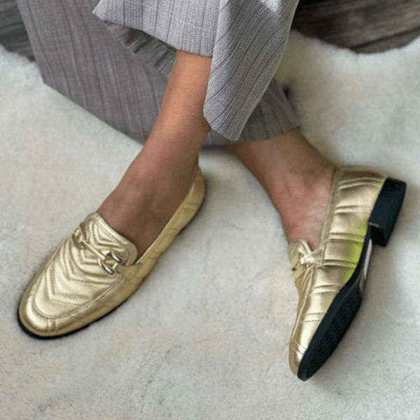 Womens Unisa Dexter Quilted Loafers - Gold