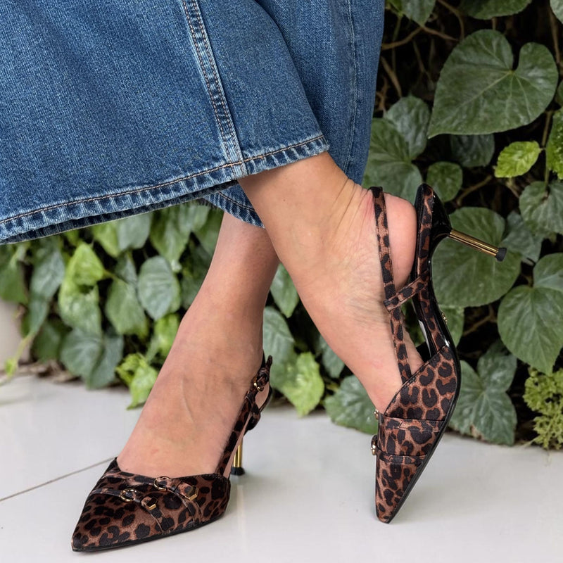 Womens Tamaris 29621 Leopard Print Buckle Pointed Toe Heels - Leopard