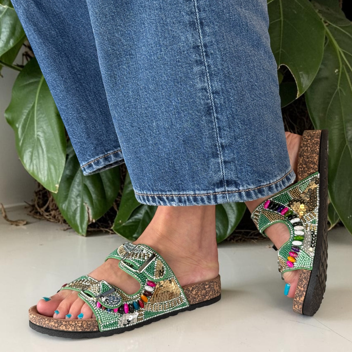 Womens Heavenly Feet JESS Beaded 2 Strap Sandals