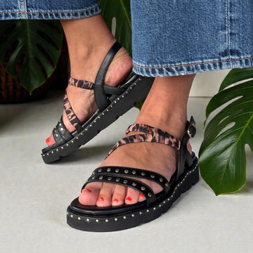 Womens Tamaris 28227 Black and Leopard Sandals - Black Comb