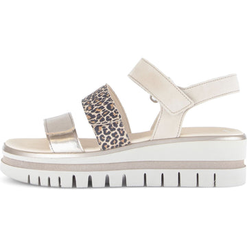 Womens Gabor 84.620 Alfa Beige Leopard Wedge Sandal - Beige Gold