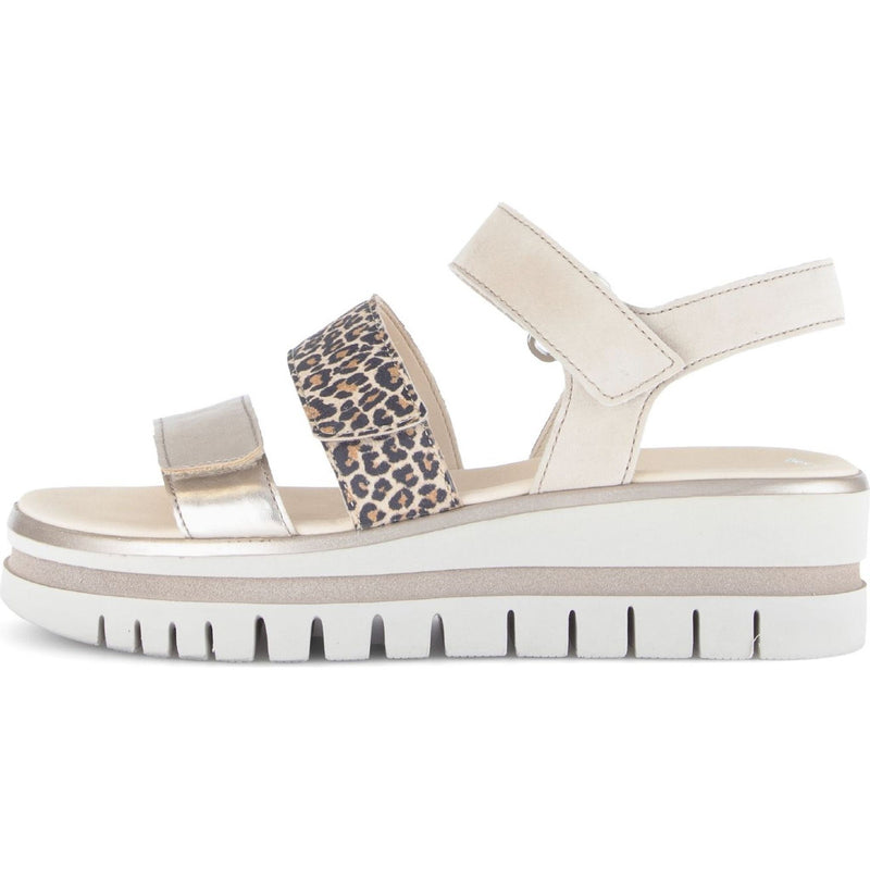 Womens Gabor 84.620 Alfa Beige Leopard Wedge Sandal - Beige Gold