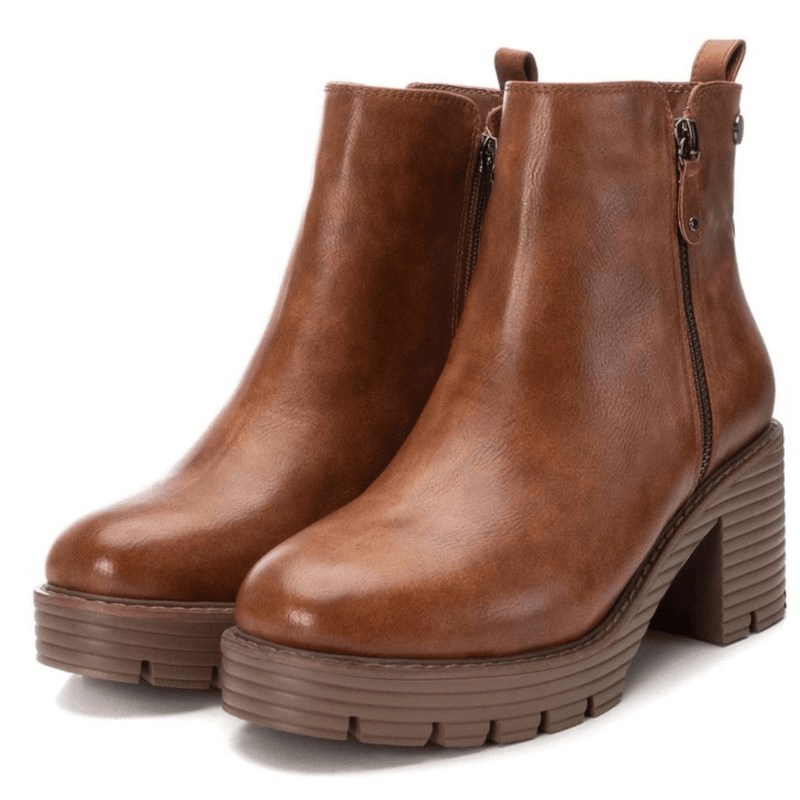 Womens Refresh 172043 Tan Platform Chunky Heeled Boots - Camel