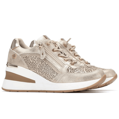 Womens Xti 145102 Gold Lazered Wedge Trainers - Gold
