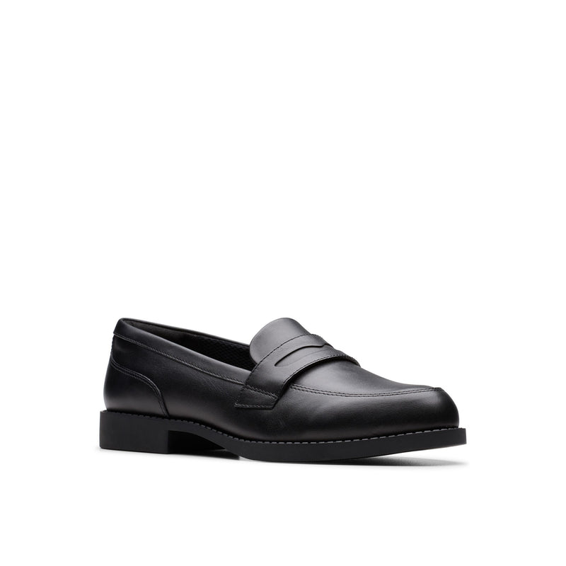 Girls Clarks Tapa Edge Youth Black School Shoes - Black