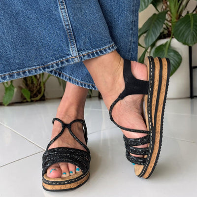 Womens Rieker 62977 Diamante Wedge Sandal - Black
