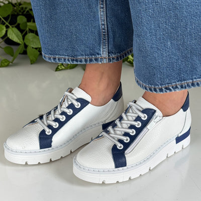 Womens Jose Saenz 2001 Side Zip Trainers - White and Navy