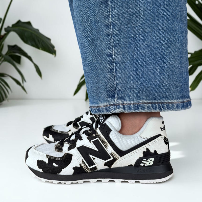 Womens New Balance W574 Black with Linen Trainers - Black with Linen