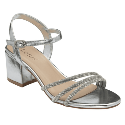 Womens Lotus Lia Diamante Straps Block Heel Sandals - Silver - Silver