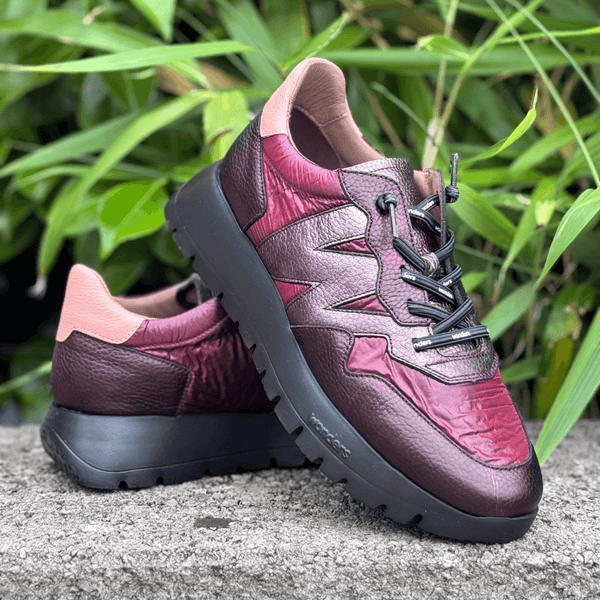 Womens Wonders A-2491 Wine and Bronze Nylon Elastic Lace Trainers - Wine