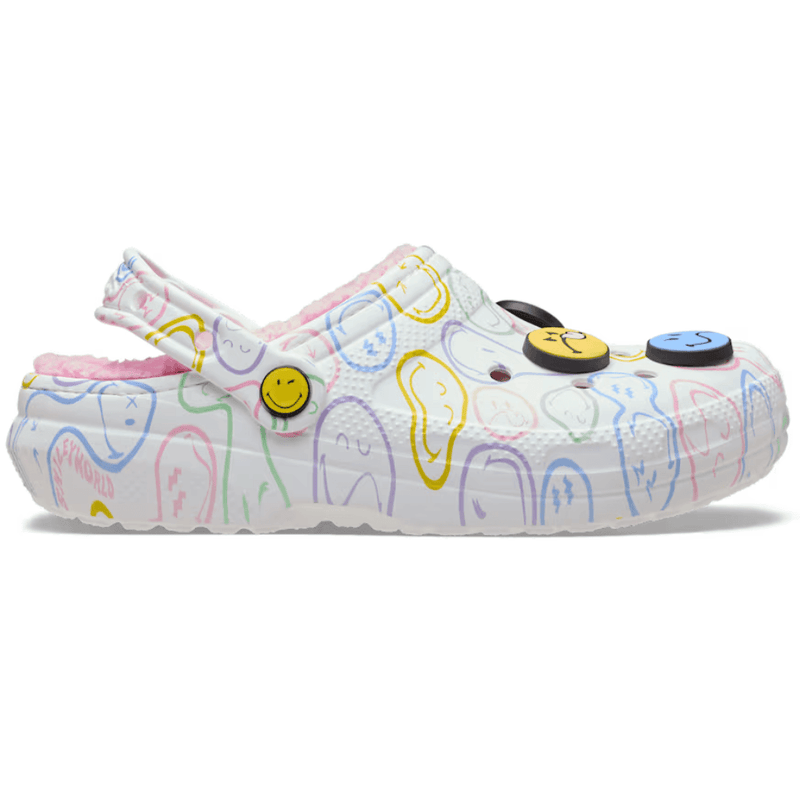 Womens Crocs SmileyWorld® Classic Fleece Lined Clogs - White