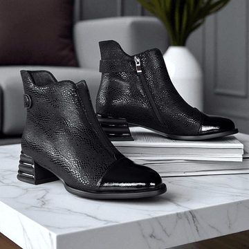 Womens Redz D6456 Black Reptile Feature Heel Ankle Boots - Black
