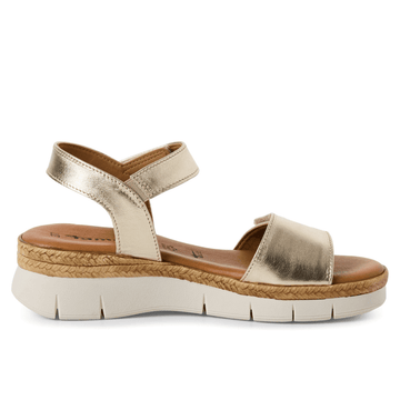 Womens Tamaris 28220 Light Gold Double Velcro Strap Sandals - Light Gold