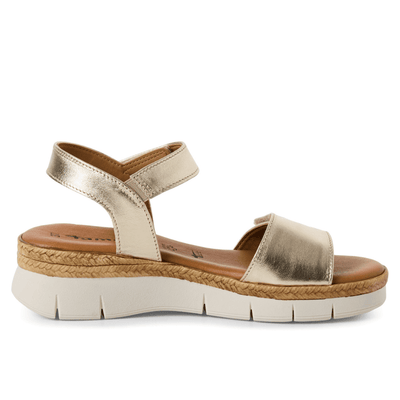 Womens Tamaris 28220 Light Gold Double Velcro Strap Sandals - Light Gold