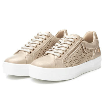 Womens Xti 143624 Gold Lazercut Side Zip Trainers - Beige Gold