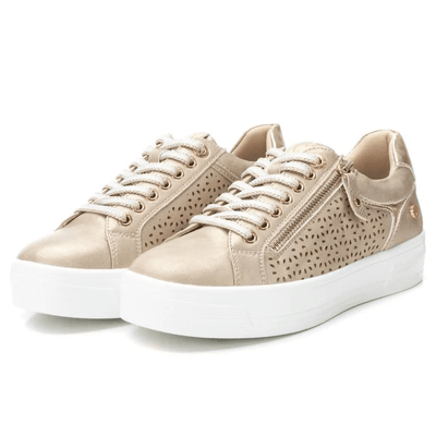 Womens Xti 143624 Gold Lazercut Side Zip Trainers - Beige Gold