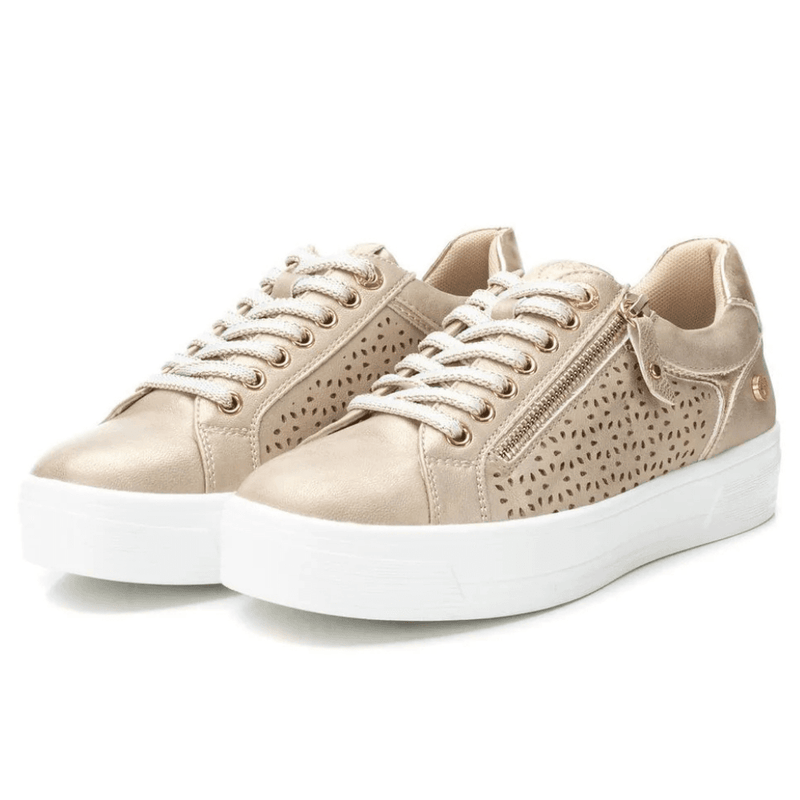 Womens Xti 143624 Gold Lazercut Side Zip Trainers - Beige Gold