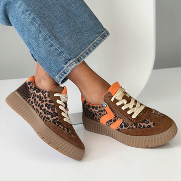 Womens Tamaris 83739 Side Zip Trainers - Cognac Leopard