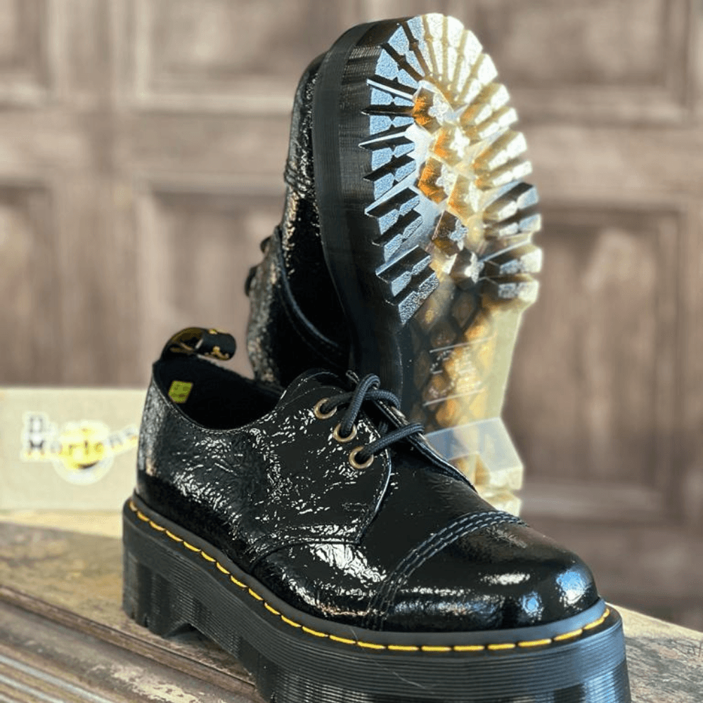 Womens Dr Martens 1461 Quad Black Patent Distressed Shoes