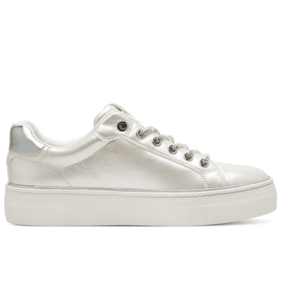 Womens Tamaris 23751 Pearl White with Diamante Lace Trainers - White Pearl