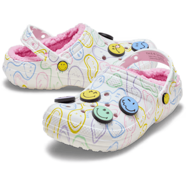 Womens Crocs SmileyWorld® Classic Fleece Lined Clogs - White