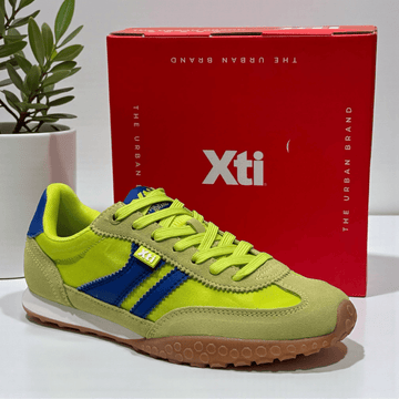 Womens Xti 145059 Pistachio Green and Blue Suede and Nylon Trainers - Pistachio