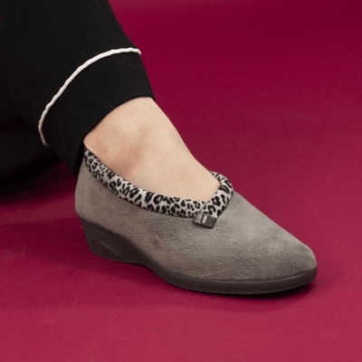 Womens Lunar Paloma Trim Slippers - Machine Washable - Grey