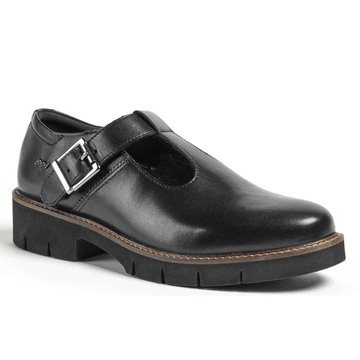 Girls Pod Kayla T-Bar School Shoes- Black Leather - Black Leather