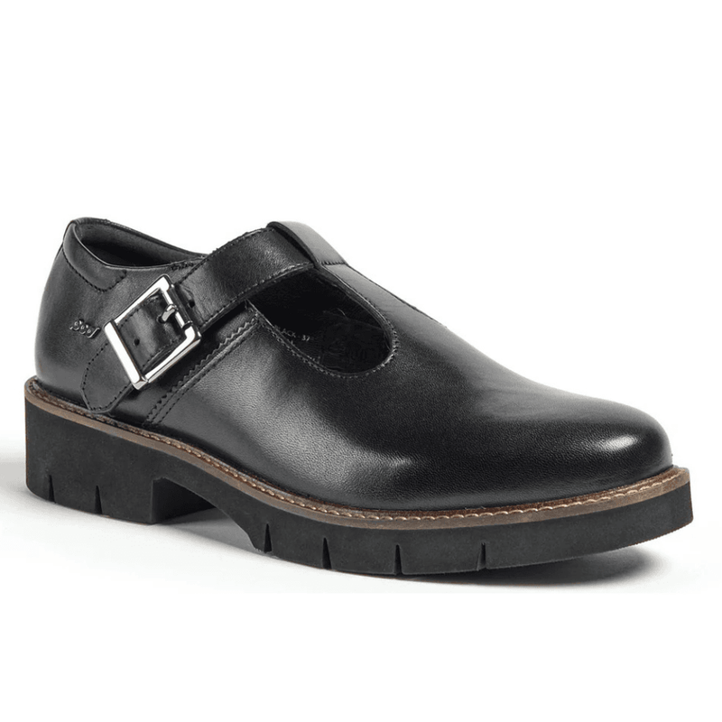 Girls Pod Kayla T-Bar School Shoes- Black Leather - Black Leather