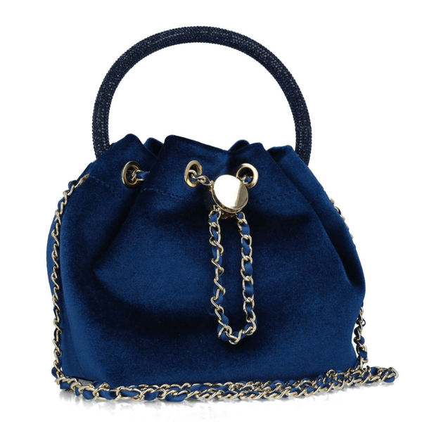 Womens Menbur 85743 Navy Velvet Diamante Handle Drawstring Bag - Navy