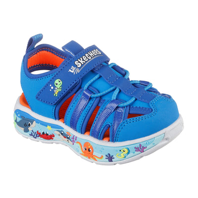 Boys Skechers 407041N Blue Underwater Creatures Fisherman Play Scene Splash Sandal - Infant - Blue