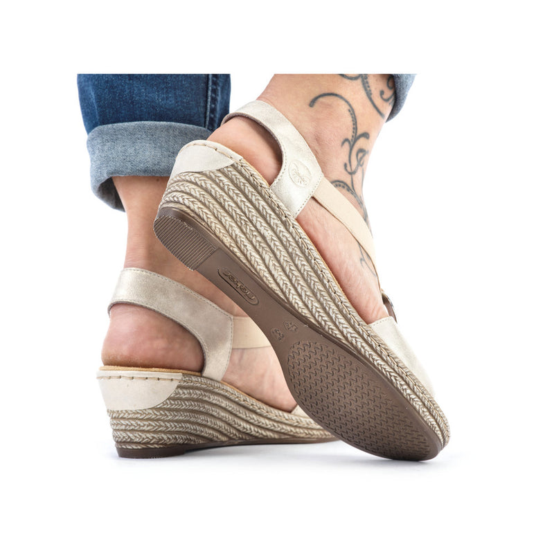 Womens Rieker 624H6 Beige Wedge Sandal - Beige Gold