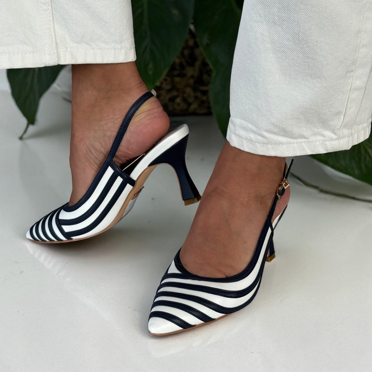 Womens Una Healy Holiday Road Midnight Stripe Slingback Heels