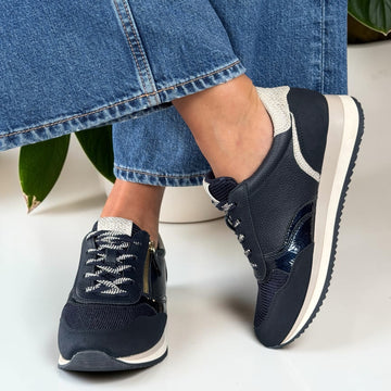 Womens Jana 23774 Side Zip Trainers - Navy