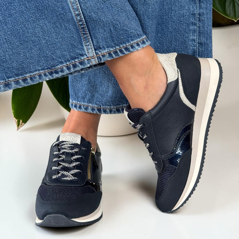 Womens Jana 23774 Side Zip Trainers - Navy