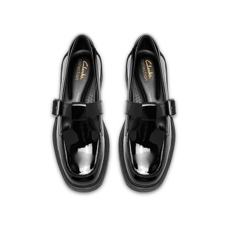 Girls Clarks Lauryl Bar School Shoes - Black Patent