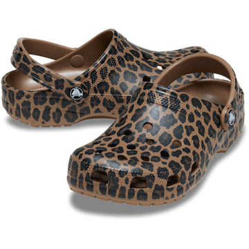 Womens Crocs Sepia Leopard Classic Animal Clogs - Sepia Leopard