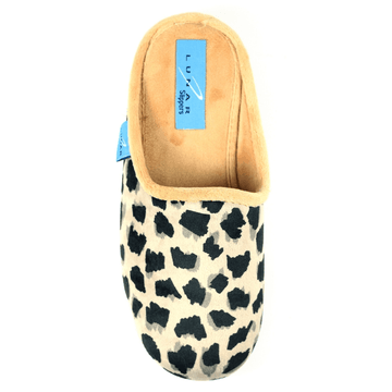 Womens Lunar Fleet Beige & Animal Print Mule Slippers - Beige & Animal Print