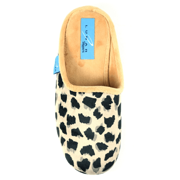 Womens Lunar Fleet Beige & Animal Print Mule Slippers - Beige & Animal Print